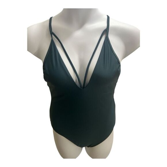 Xhilaration Swimwear One Piece Halter Green Size L Strappy Solid Color Beach - Picture 4 of 11